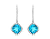 3.61CT DIAMOND & AAA BLUE TOPAZ 14K WHITE GOLD CUSHION & ROUND HANGING EARRINGS
