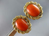 ESTATE LARGE AAA CORAL 14K YELLOW GOLD OVAL ROPE CLIP ON HANGING EARRINGS #27528