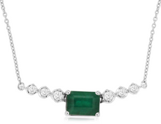 1.18CT DIAMOND & AAA EMERALD 14KT WHITE GOLD EMERALD CUT & ROUND LOVE NECKLACE