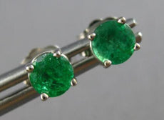 .90CT AAA COLOMBIAN EMERALD 14KT WHITE GOLD 3D 4 PRONG SOLITAIRE EARRINGS #28115