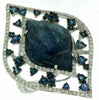 ESTATE 1.52CT DIAMOND & AAA SAPPHIRE & KYANITE 14K WHITE GOLD OPEN FILIGREE RING