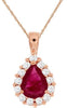 1.42CT DIAMOND & RUBY 14KT ROSE GOLD 3D PEAR SHAPE & ROUND CLASSIC HALO PENDANT