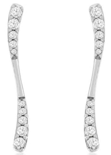ESTATE .25CT DIAMOND 14KT WHITE GOLD 3D ROUND 10 STONE BAR WAVE HANGING EARRINGS