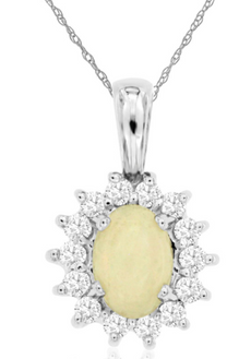 .80CT DIAMOND & AAA OPAL 14KT WHITE GOLD 3D OVAL & ROUND FLOWER FLOATING PENDANT