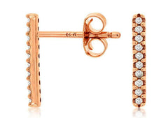 ESTATE .10CT DIAMOND 14KT ROSE GOLD 3D SHARED PRONG ROUND BAR HANGING EARRINGS