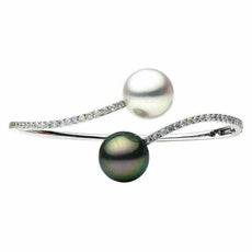 1.03CT DIAMOND WHITE & TAHITIAN SOUTH SEA PEARL 18K WHITE GOLD BANGLE BRACELET