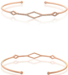 ESTATE .18CT DIAMOND 14K ROSE GOLD 3D ROUND PAST PRESENT FUTURE BANGLE BRACELET