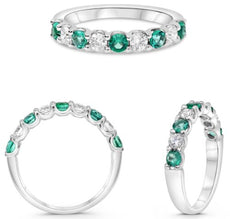 1.0CT DIAMOND & AAA EMERALD 14KT WHITE GOLD 3D ROUND 9 STONE LUCIDA WEDDING RING