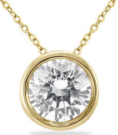 .75CT DIAMOND 14KT YELLOW GOLD 3D CLASSIC ROUND BEZEL SOLITAIRE FLOATING PENDANT