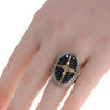 LARGE .50CT BLACK DIAMOND 18K YELLOW GOLD & 925 SILVER FLOWER OVAL FILIGREE RING