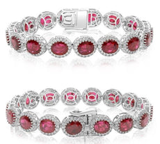 20.38CT DIAMOND & AAA RUBY 18KT WHITE GOLD 3D OVAL & ROUND MULTI FLORAL BRACELET