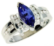 1.61CT DIAMOND & AAA TANZANITE 14KT WHITE GOLD MARQUISE & ROUND ENGAGEMENT RING