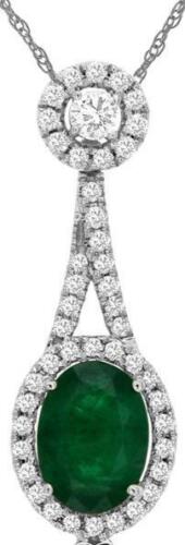 1.43CT DIAMOND AAA EMERALD 14KT WHITE GOLD OVAL HEART TEAR DROP FLOATING PENDANT