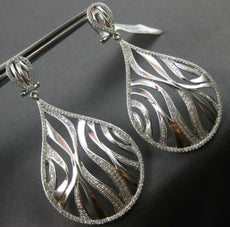 ESTATE LARGE 1.30CT DIAMOND 14K WHITE GOLD 3D TEAR DROP CLIP ON HANGING EARRINGS