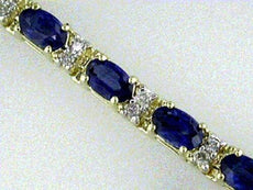 7.80CT DIAMOND & AAA SAPPHIRE 14KT YELLOW GOLD 3D OVAL & ROUND TENNIS BRACELET