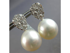 ESTATE LARGE 1.87CT DIAMOND & AAA SOUTH SEA PEARL 18KT WHITE GOLD 3D HANGING EARRINGS