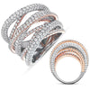 EXTRA LARGE 6.61CT DIAMOND 14KT WHITE & ROSE GOLD 3D CRISS CROSS COCKTAIL RING