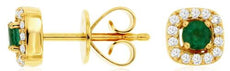 0.43CT DIAMOND & AAA EMERALD 14KT YELLOW GOLD 3D ROUND SQUARE HALO STUD EARRINGS