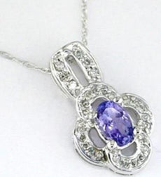 .65CT DIAMOND & AAA TANZANITE 14K WHITE GOLD CLASSIC OVAL & ROUND FLOWER PENDANT