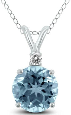 .27CT DIAMOND & AAA AQUAMARINE 14KT WHITE GOLD ROUND SOLITAIRE FLOATING PENDANT