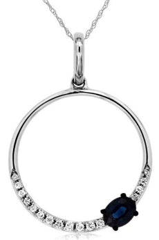 .32CT DIAMOND & AAA SAPPHIRE 14KT WHITE GOLD OVAL & ROUND CIRCLE OF LIFE PENDANT