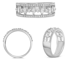 .52CT DIAMOND 14KT WHITE GOLD ROUND & MARQUISE FLORAL WEDDING ANNIVERSARY RING