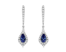 .62CT DIAMOND & AAA TANZANITE 14K WHITE GOLD PEAR SHAPE & ROUND HANGING EARRINGS