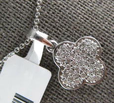 .28CT DIAMOND 14KT WHITE GOLD 3D CLASSIC 4 LEAF CLOVER FLOWER FLOATING PENDANT