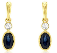 .65CT DIAMOND & AAA SAPPHIRE 14KT YELLOW GOLD 3D OVAL & ROUND HANGING EARRINGS
