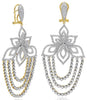 LARGE 3.65CT DIAMOND 14KT YELLOW GOLD MULTI ROW FLOWER CLIP ON HANGING EARRINGS