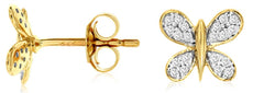 ESTATE .16CT DIAMOND 14KT YELLOW GOLD 3D CLASSIC BUTTERFLY LOVE STUD EARRINGS