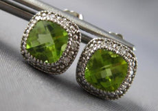 2.13CT DIAMOND & AAA PERIDOT 14KT WHITE GOLD SQUARE HALO FILIGREE STUD EARRINGS