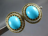 ANTIQUE LARGE AAA TURQUOISE & PEARL 14K YELLOW GOLD OVAL FILIGREE EARRINGS 27292