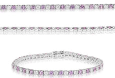 5.50CT DIAMOND & AAA PINK SAPPHIRE 14K WHITE GOLD ROUND ETERNITY TENNIS BRACELET
