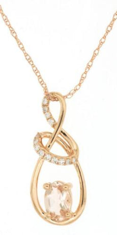 .48CT DIAMOND & AAA MORGANITE 14KT ROSE GOLD 3D OVAL & ROUND TEAR DROP PENDANT