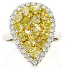 2.38CT WHITE & FANCY YELLOW DIAMOND 18K 2 TONE GOLD MULTI SHAPE CLUSTER FUN RING