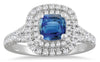 1.45CT DIAMOND & AAA SPAPHIRE 14KT WHITE GOLD 3D CUSHION & ROUND ENGAGEMENT RING