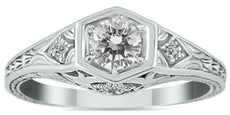 .33CT DIAMOND 14KT WHITE GOLD 3D CLASSIC ROUND FILIGREE BEZEL ENGAGEMENT RING