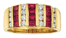 WIDE 1.65CT DIAMOND & AAA RUBY 14K YELLOW GOLD ROUND & BAGUETTE ANNIVERSARY RING