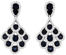 LARGE 3.60CT DIAMOND & AAA SAPPHIRE 14KT WHITE GOLD FLORAL FUN HANGING EARRINGS