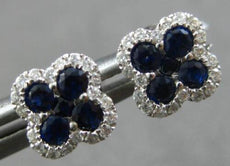 SMALL .52CT DIAMOND & AAA SAPPHIRE 14KT WHITE GOLD CLASSIC FLOWER STUD EARRINGS