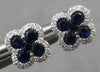 SMALL .52CT DIAMOND & AAA SAPPHIRE 14KT WHITE GOLD CLASSIC FLOWER STUD EARRINGS