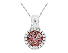 .33CT WHITE & PINK DIAMOND 14K WHITE & ROSE GOLD CLUSTER FLOWER FLOATING PENDANT
