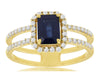1.4CT DIAMOND & AAA SAPPHIRE 14K YELLOW GOLD 3D BAGUETTE & ROUND ENGAGEMENT RING