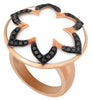 33.54CT BLACK DIAMOND & AAA WHITE AGATE 18KT ROSE GOLD OPEN FLOWER CIRCULAR RING