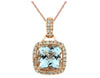 1.99CT DIAMOND & AAA AQUAMARINE 14KT ROSE GOLD 3D CUSHION & ROUND SQUARE PENDANT