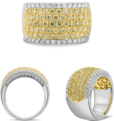 1.98CT WHITE & FANCY YELLOW DIAMOND 18KT 2 TONE GOLD MULTI ROW ANNIVERSARY RING