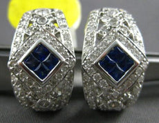 WIDE 1.90CT DIAMOND & AAA SAPPHIRE 14KT WHITE GOLD 3D PRINCESS & ROUND EARRINGS