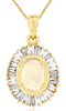 1.65CT DIAMOND & AAA OPAL 14KT YELLOW GOLD OVAL BAGUETTE FLOWER FLOATING PENDANT