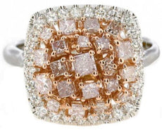 1.45CT WHITE & PINK DIAMOND 18KT WHITE & ROSE GOLD 3D PRINCESS & ROUND HALO RING
